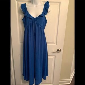 Anne Klein Blue Ruffle Gauze Sleeveless Dress